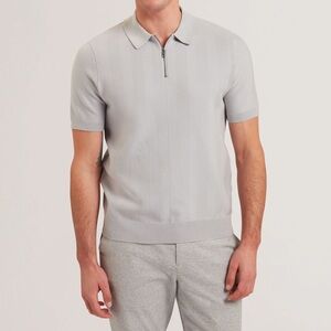Ted Baker London grey Polo Shirt Zip Neck Herringbone Knit Viscose blend men’s M